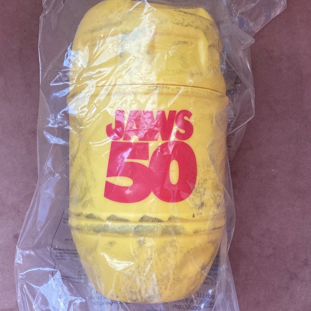 New Jaws 50th Regal Yellow Collectible Orca Barrel Plastic Drink Cup with Straw